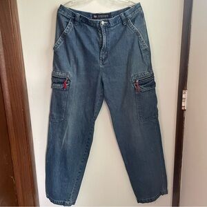 Faded Glory Blue Cargo JeansRelaxed Fit Men’s 36x34 Wide Leg Distressed Y2K
